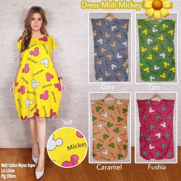 BAJU TIDUR DASTER MIDI MICKEY/MIDI DEWASA/BAJU TIDUR/DASTER MOTIF CANTIK