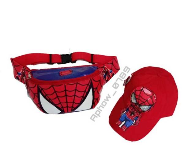 Waistbag tas selempang anak spiderman free topi led