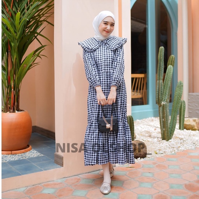 Rara midi dress - gamis remaja - L/XL - gamis kotak kotak - pakaian wanita - bisa cod