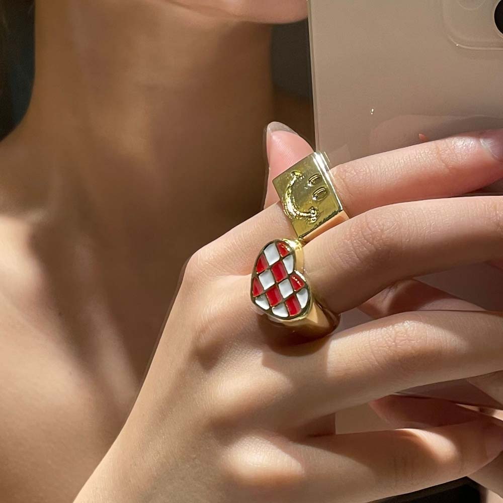 Needway  Punk Open Ring Girls Fashion Jewelry Metal Rings Creative Enamel Summer Korean Geometric Lattice Finger Rings