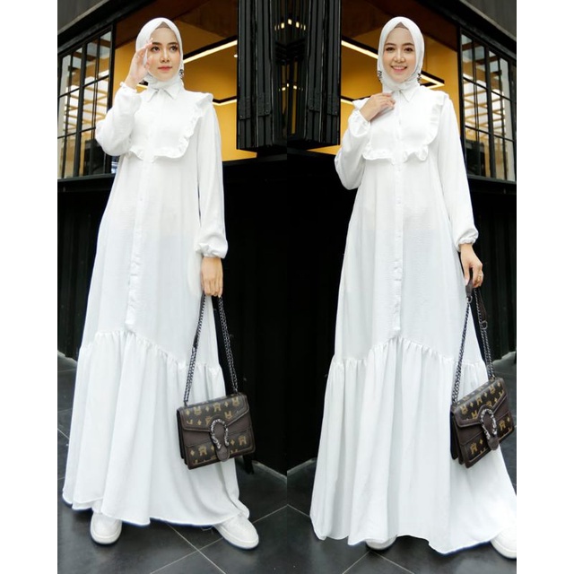 Gamis putih bahan crinkle busui