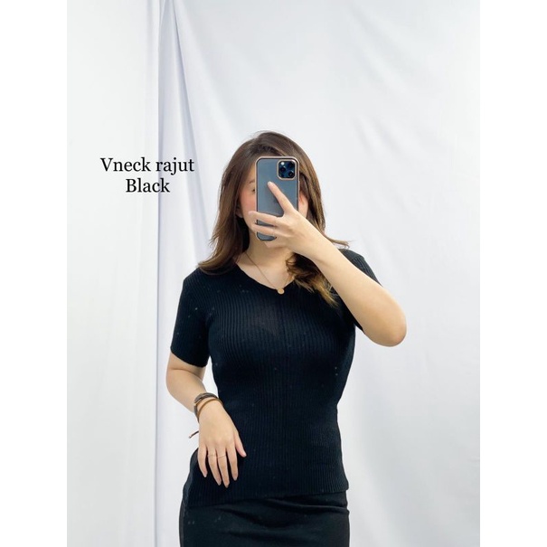 MDLV ~ V-Neck Rajut Atasan Rajut Atasan Kerah V Rajut Basic Fashion Wanita