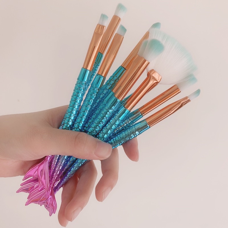 KUAS BRUSH  SET MAKE UP MERMAID 10 IN 1