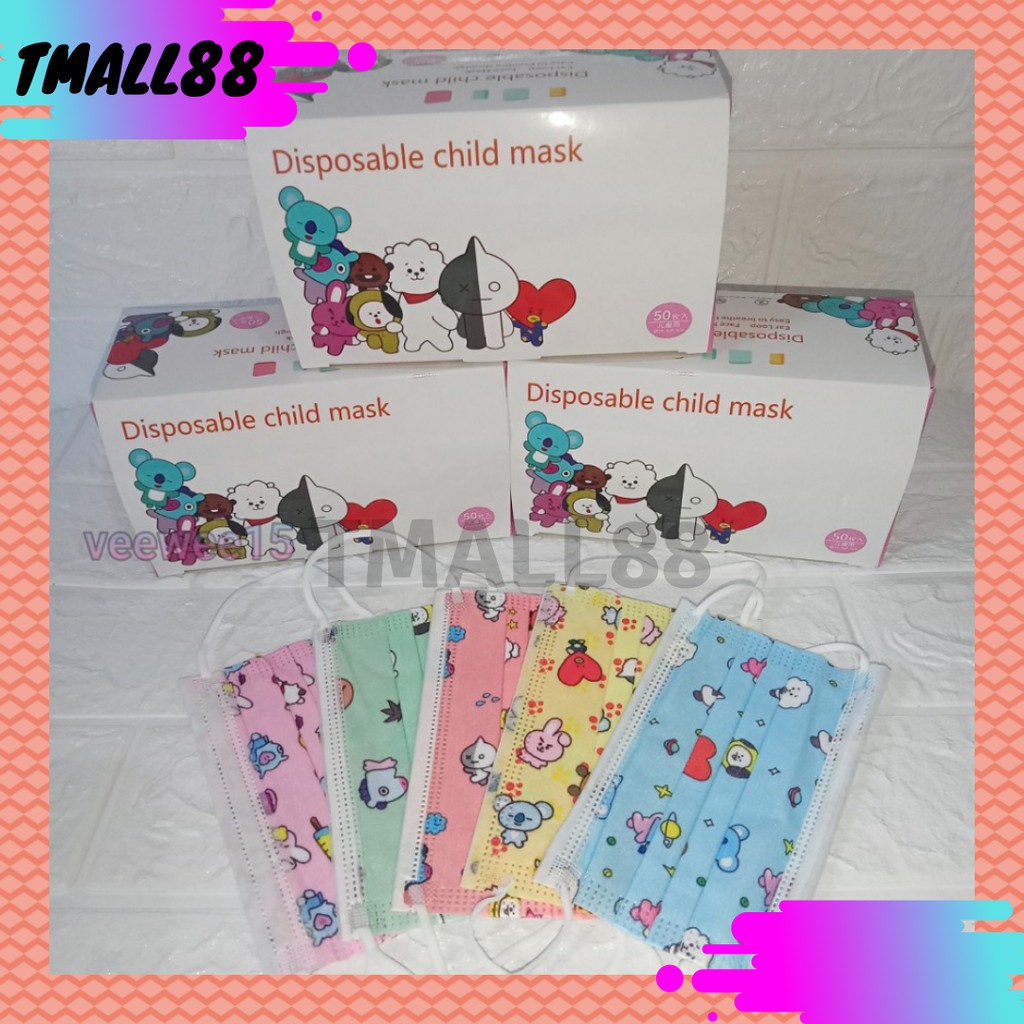 ♥TMALL88♥ Masker Earloop Anak Variasi K-POP Isi 50Pcs / 3Ply Kids Child mask