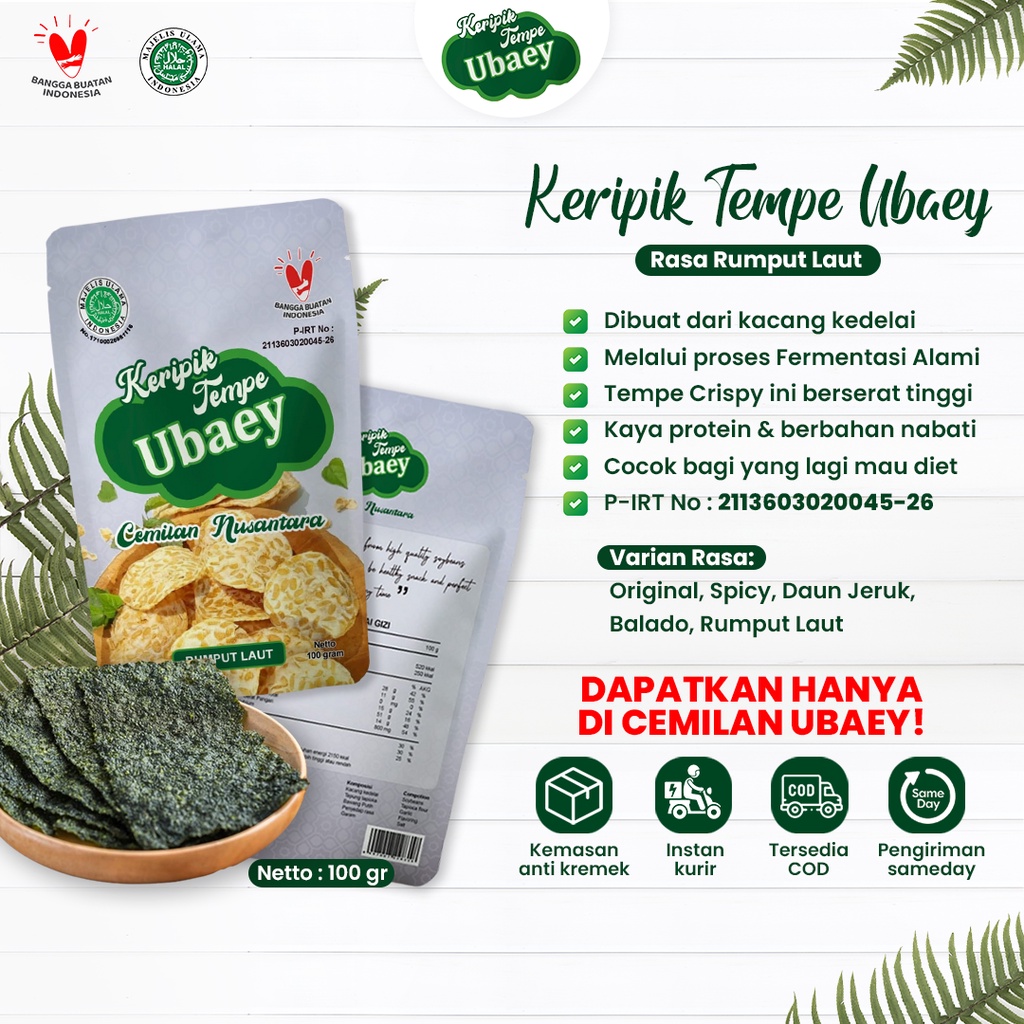 

Keripik Tempe Ubaey Rumput Laut Kripik Tempe Sagu 100 Gram Oleh Oleh Bandung Malang Jogja Cemilan Snack Makanan Ringan Renyah Gurih Sehat