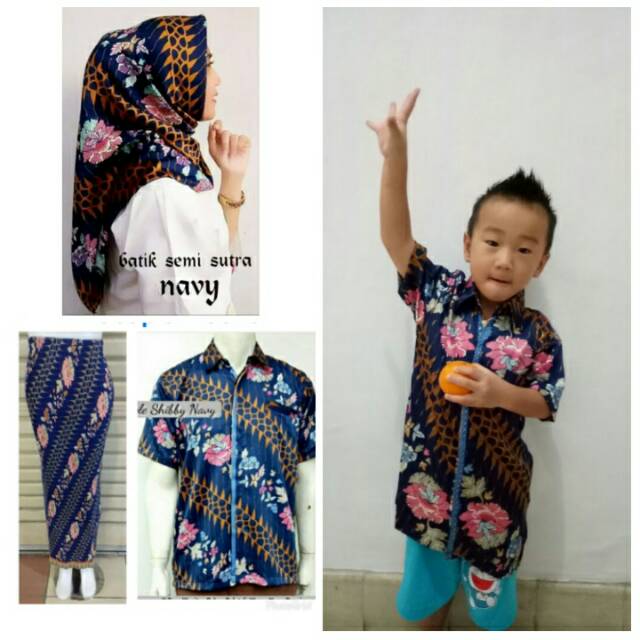 Couple family yokla rok instan plisket jumbo dan kemeja batik ayah anak dan hijab jilbab segi empat