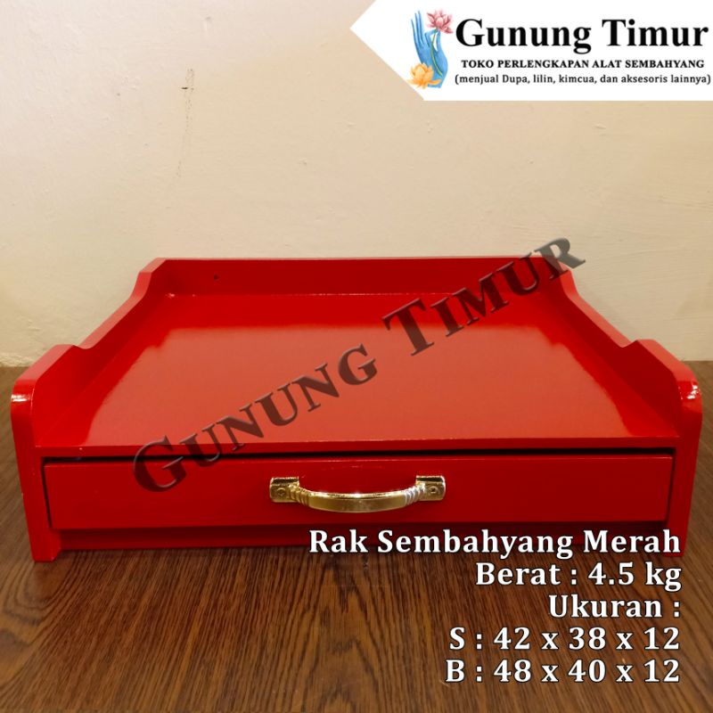 Meja Altar Puja / Meja Altar Kayu Gantung / Rak Sembahyang Polos Warna Merah