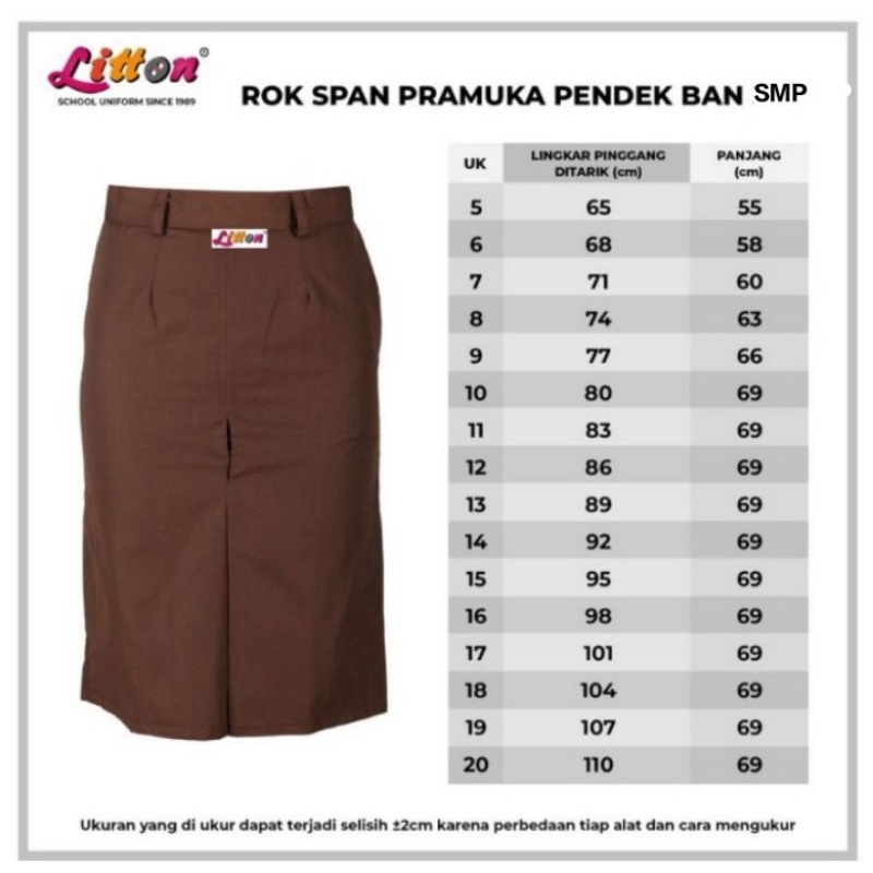 Rok sekolah span pendek SMP pinggang ban / LITTON rok span pendek biru putih coklat SMP ban