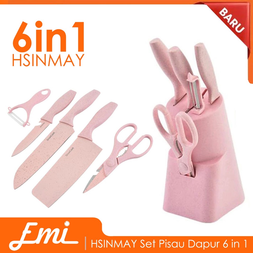 HSINMAY Set Pisau Dapur 6 in 1 Gunting Pengupas Buah Tempat Pisau-H06