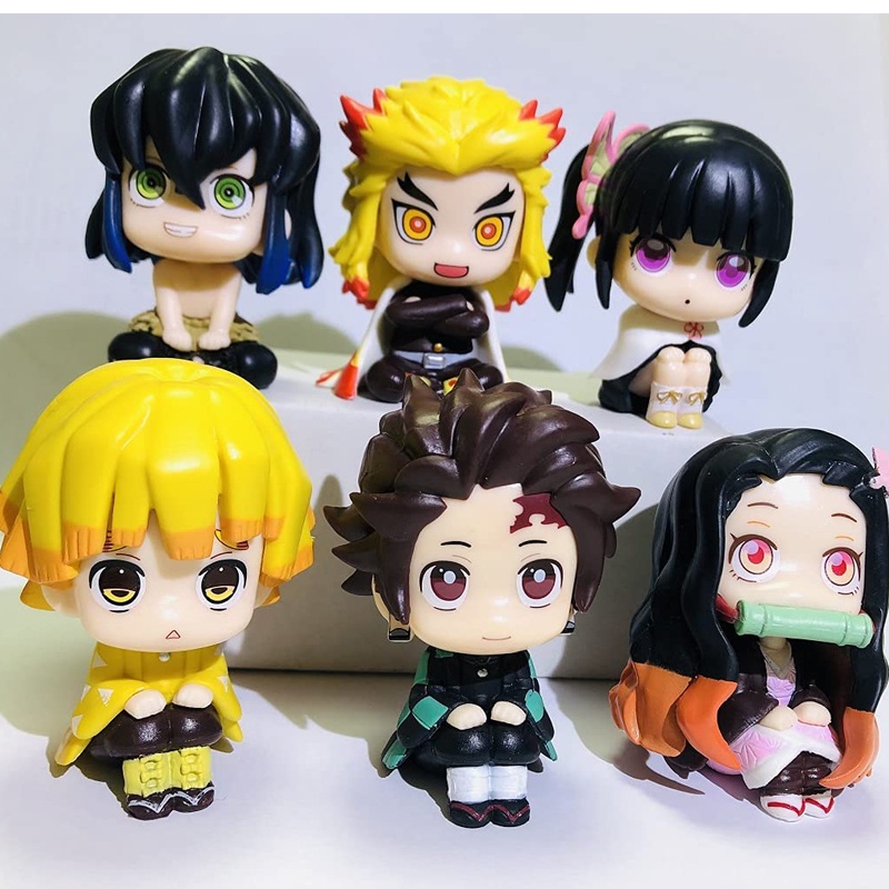 6pcs / Set Mainan Action Figure Anime Kimetsu no Yaiba Demon Slayer Kamado Tanjirou Kamado Nezuko Ukuran 6.5cm