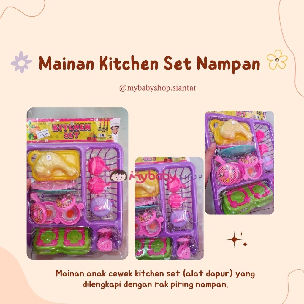 MAINAN ANAK CEWEK ALAT DAPUR KITCHEN SET MODEL RAK PIRING NAMPAN - mainan dapur set - mainan anak ce
