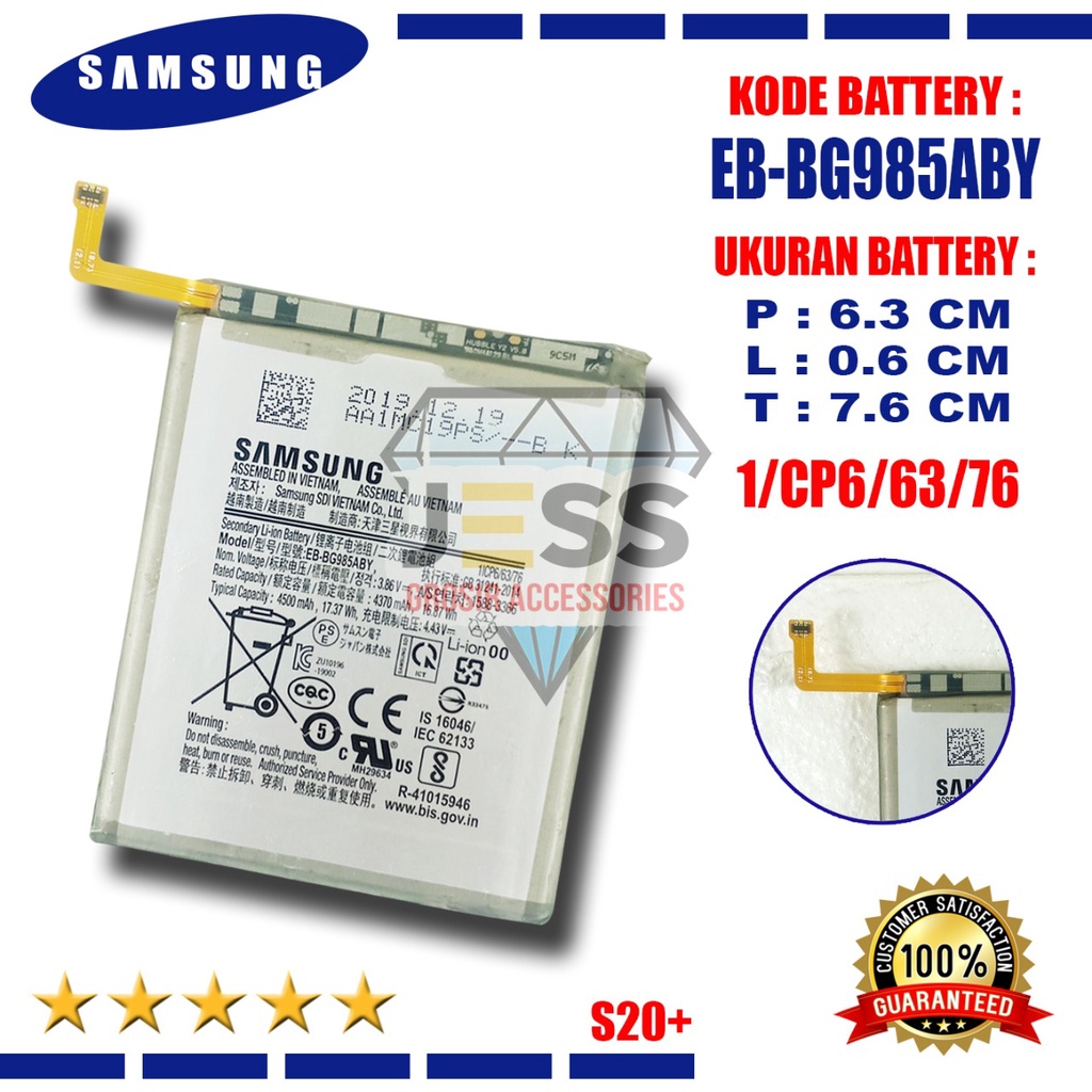 Baterai Original SAMSUNG Galaxy S20 PLUS &amp; G985F &amp; SM-G985F &amp; S20+ 5G &amp; G986B &amp; SM-G986B Kode Battery EB-BG985ABY