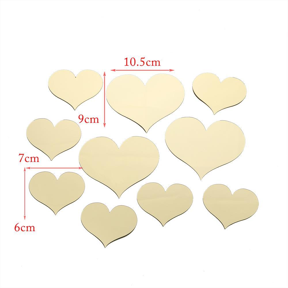 Chookyy 10pcs /set 3D Cermin Stiker Dinding Removable Art Dekorasi Ruang Tamu Cinta Hati