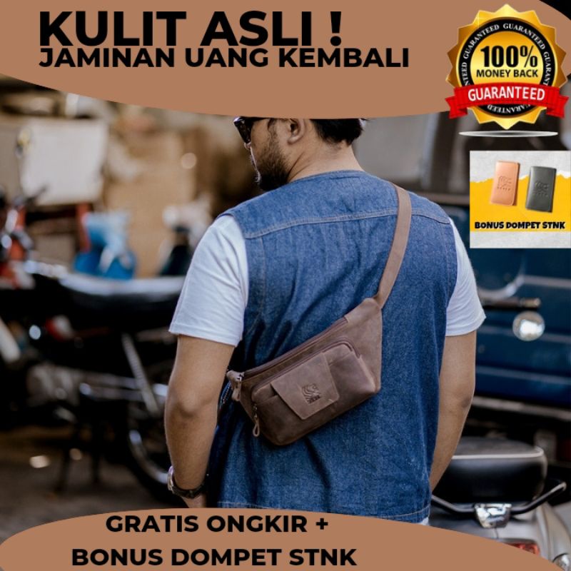 Tas selempang waistbag slingbag pria branded kulit asli original mahameru