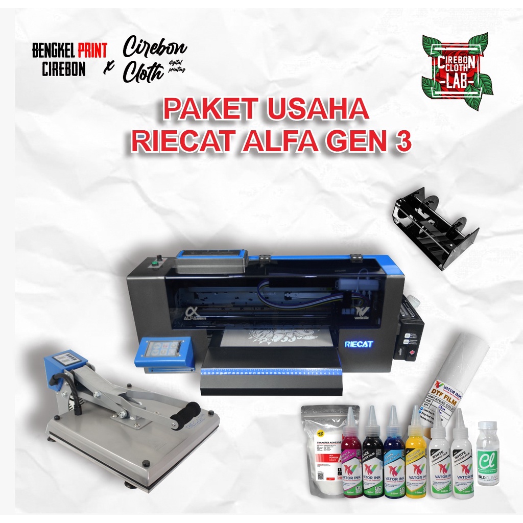 PAKET PRINTER DTF RIECAT ALFA GEN 3 + MESIN PRESS 38X38 MIGHTY