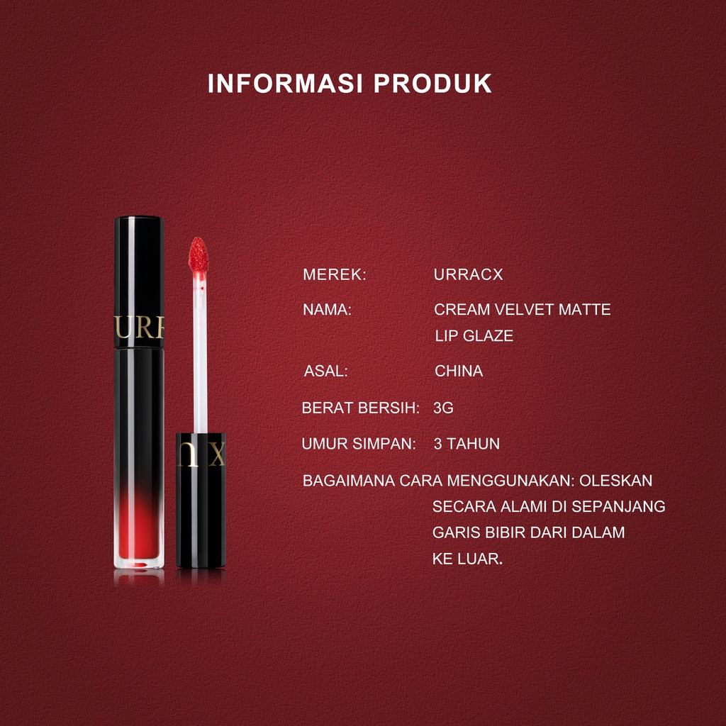 URRACX Matte Lipstik Matte Lip Cream Lembut Tahan Lama Pelembab Pigmentasi Tinggi 11 Colors