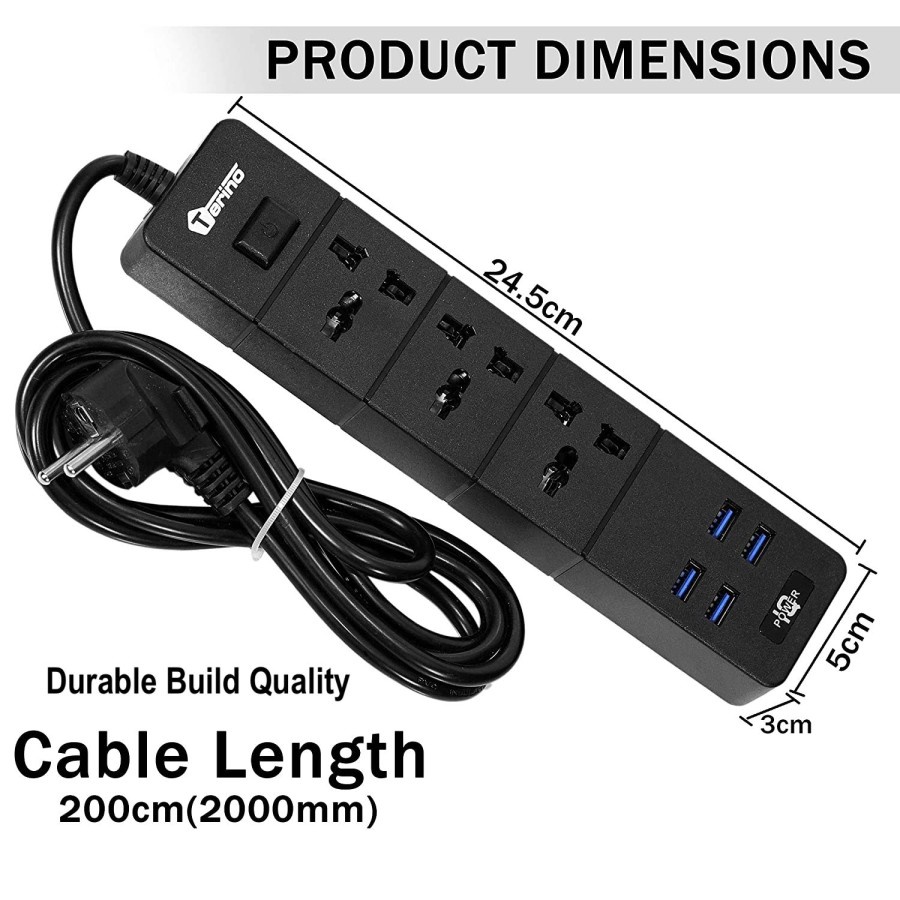 Lucky Hawk T18 2M Power Strip Stop Kontak 3 Power Socket 4 USB Port