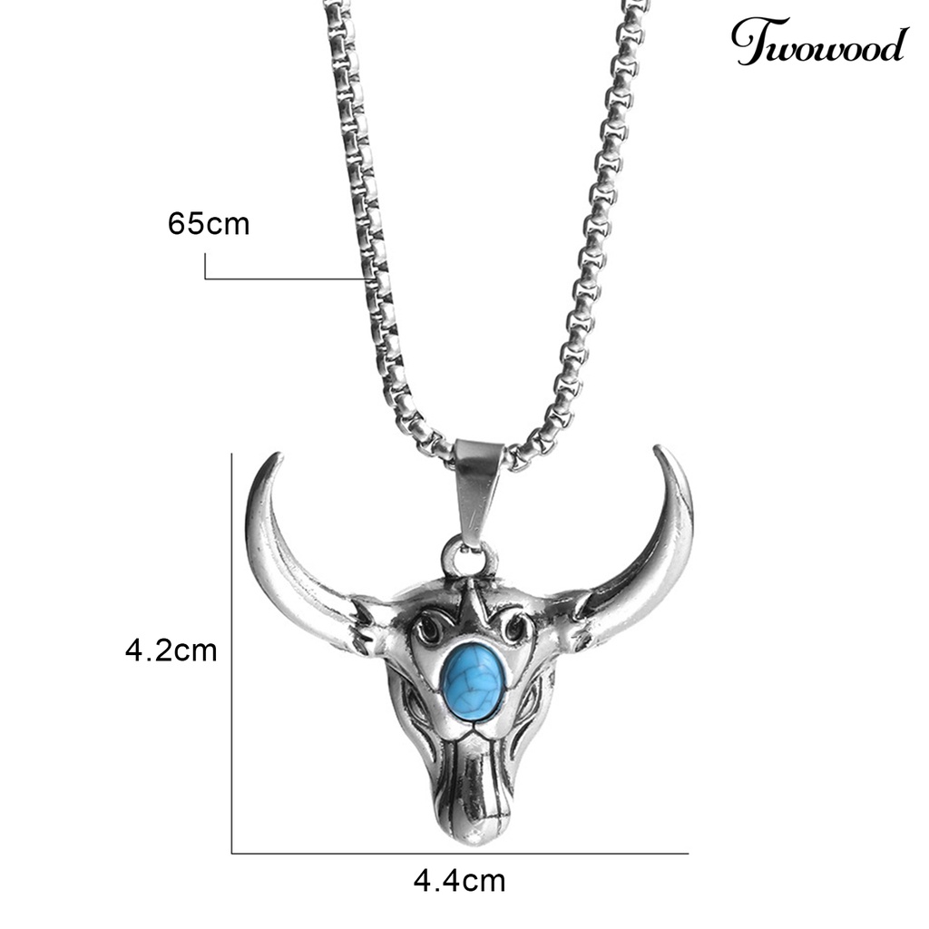 Twowood Bull Head Pendant Men Necklace Long Chain Alloy Retro Punk Sweater Necklace Cosplay Jewelry