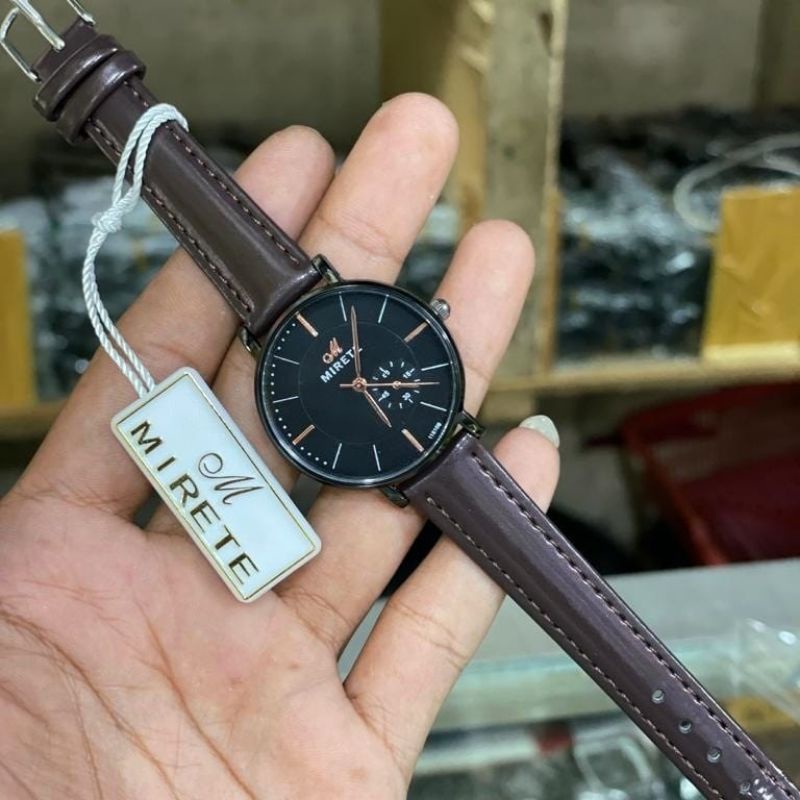 Jam Tangan Wanita MIRETE Tali Kulit Original Tahan Air  Water Resistance Analog Kuarsa | Jam Tangan Cewek Original Strap Kulit Mirete | Fashion Wanita Free Batrai Cadangan