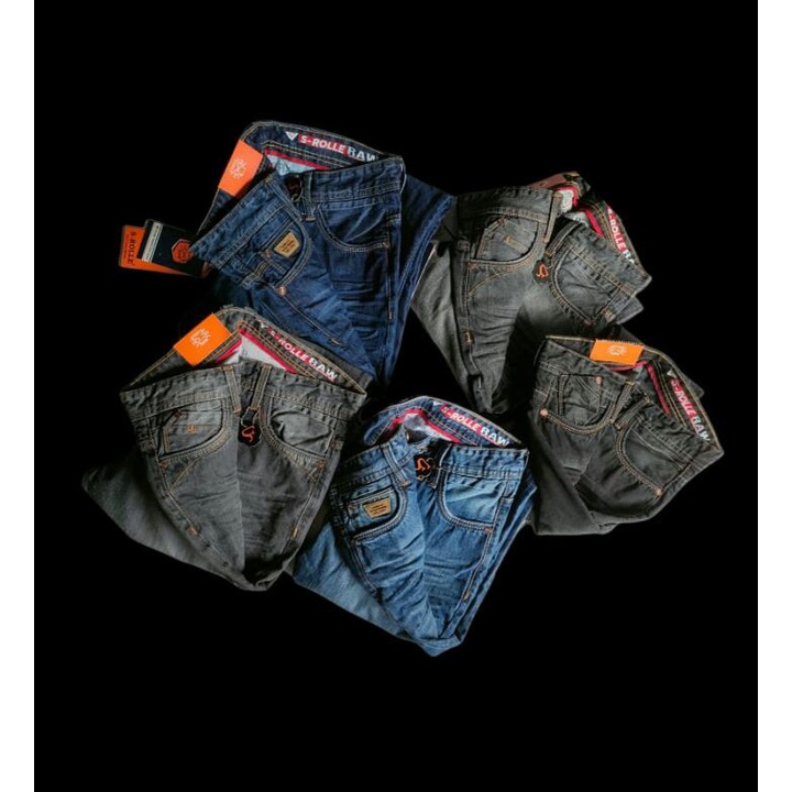 S-Rolle Raw Celana Panjang Jeans Pria Premium Warna Stone Blitz Abu Lighting Size 28 Sampai 33