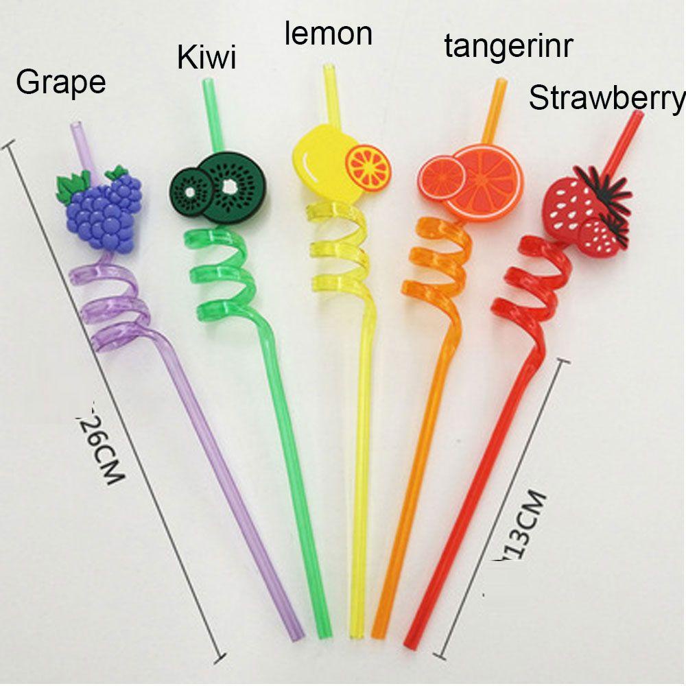 Wonder 1/5pcs Sedotan Reusable Buah Fun Kids Drinking Decor Temporaty Straw Motif Kartun