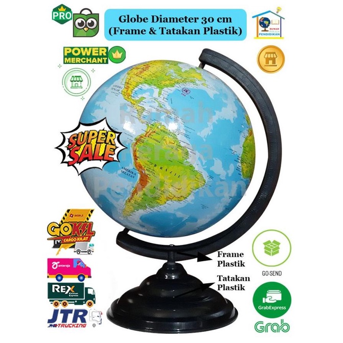 

GLOBE (BOLA DUNIA) DIAMETER 30 CM (FRAME & TATAKAN WARNA HITAM)