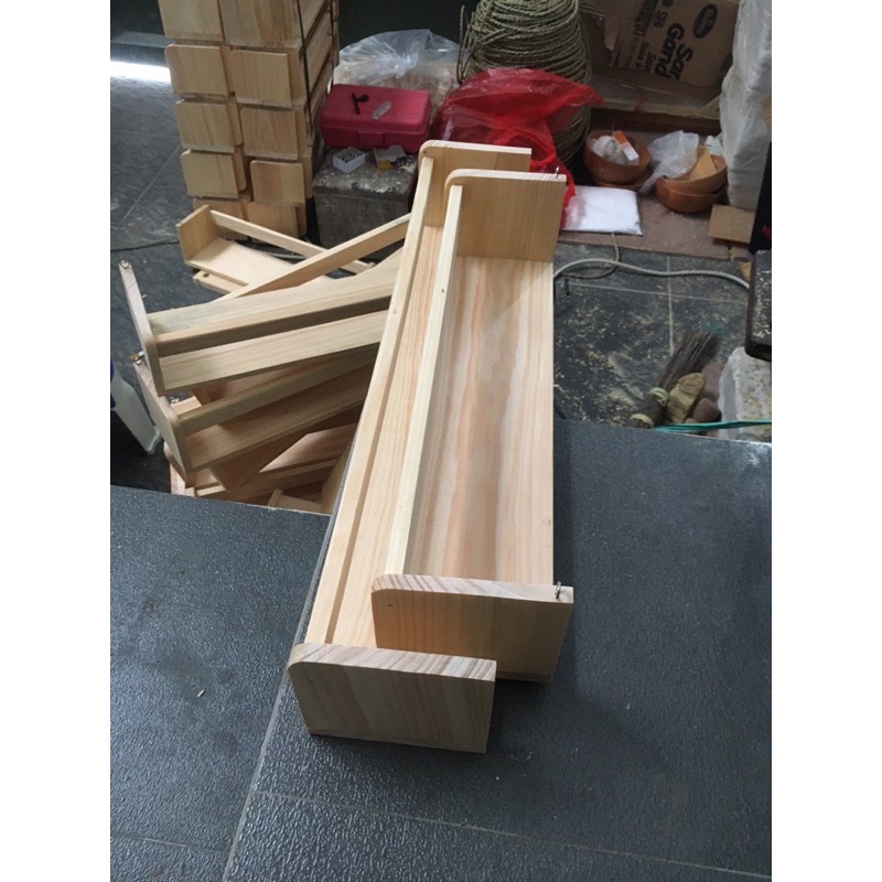 Rak Bumbu 50x10cm Rak tempat Make Up Rak Dinding Kayu Pinus