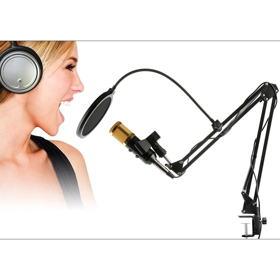 TaffSTUDIO BM-900 Paket Smule Professional Condenser Microphone with Scissor Arm Stand NB-35 &amp; Pop Filter