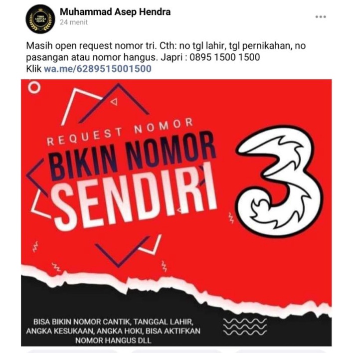 Jasa Request Nomor Tri/Three/3