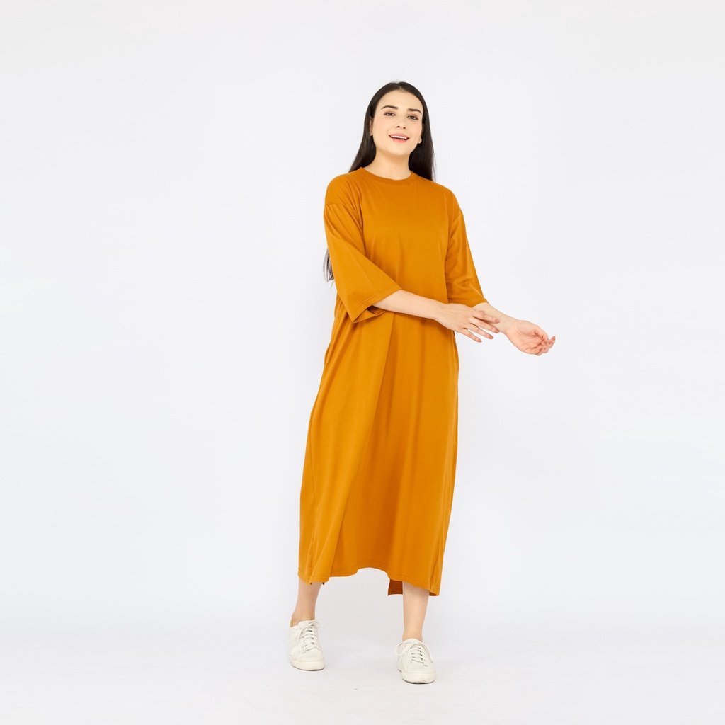 Atasan Dress Oversize Wanita Muslim 7/8 LD130 super comfy Dark Mustard