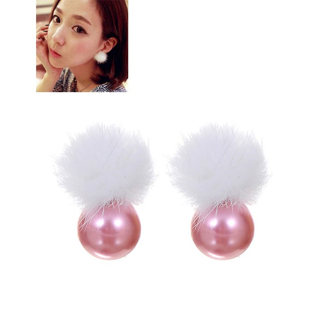 LRC Anting Tusuk Lovely Fuzzy Ball Decorated Earrings C96933