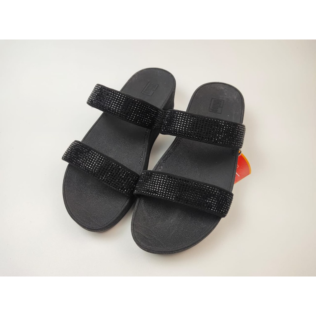 Sendal Wanita Fitflop Lulu Rokit Slide Sandal Wanita Slop Wedges Tinggi 4cm Two Strap Suede Minimalis