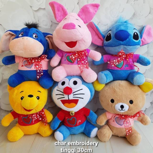 Boneka karakter bordir eeyore piglet stitch pooh rilakuma