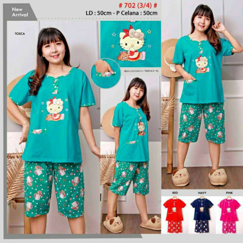 ( 3/4 MEOW STANDAR ) Baju Tidur Wanita Piyama Wanita Meow 3/4 Ukuran Standar