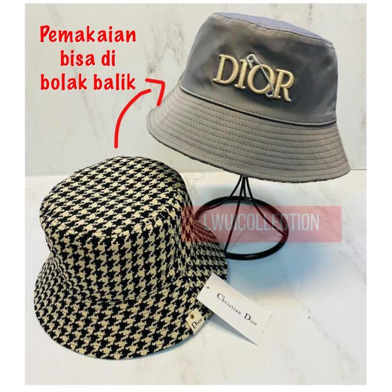 Topi Dior Bucket Hat Premium Quality Bolak Balik - Hitam