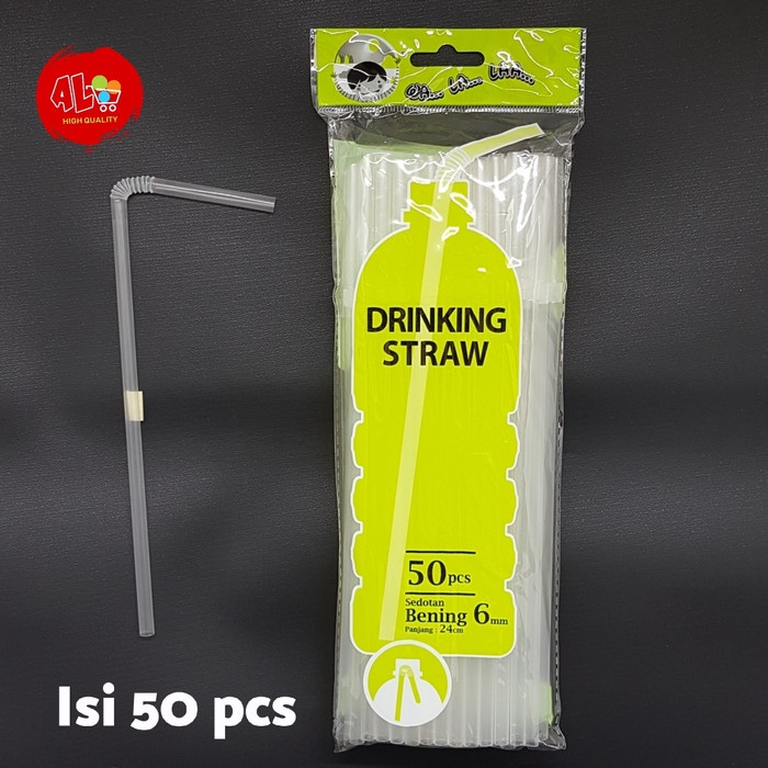 da10dw1fw Sedotan Plastik Bening Bengkok Isi @50 Pcs Panjang 24Cm Bahan Murni Tr3Fr02Fr2