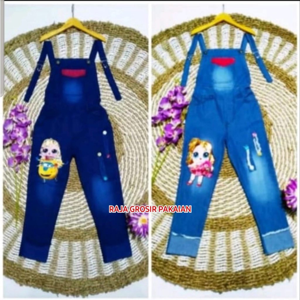 Celana Overall Jeans LED Panjang Anak Usia 5-13 Thn / Celana Kodok Jeans Anak Premium