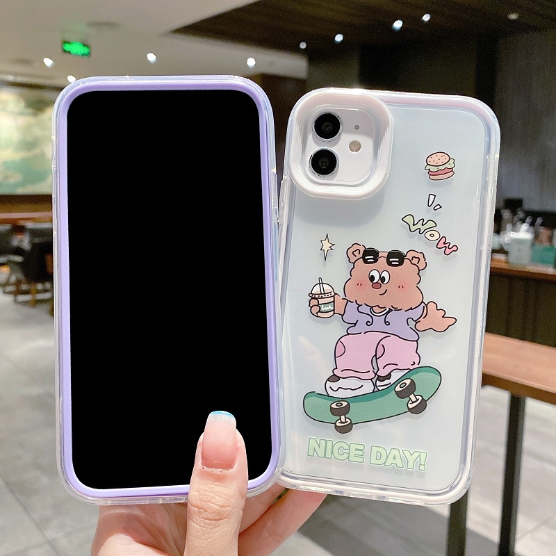 (3 In 1) Casing iPhone 11 12 13 Pro MAX X XR XS MAX 7 8 + Motif Beruang + Kelinci Lucu