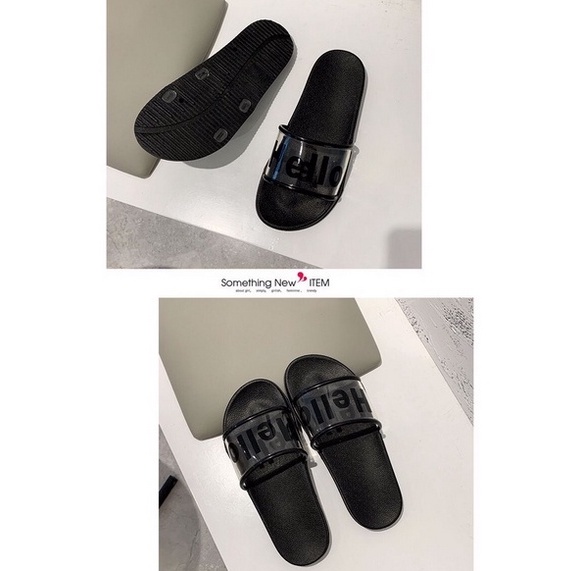 ONLYONE12 Sandal Jelly VIRAL !!! Sandal Wanita Slop Tulisan Hello / Sandal Slip On Cewek / Sandal Slop Karet Korea / Sendal Santai Rumahan