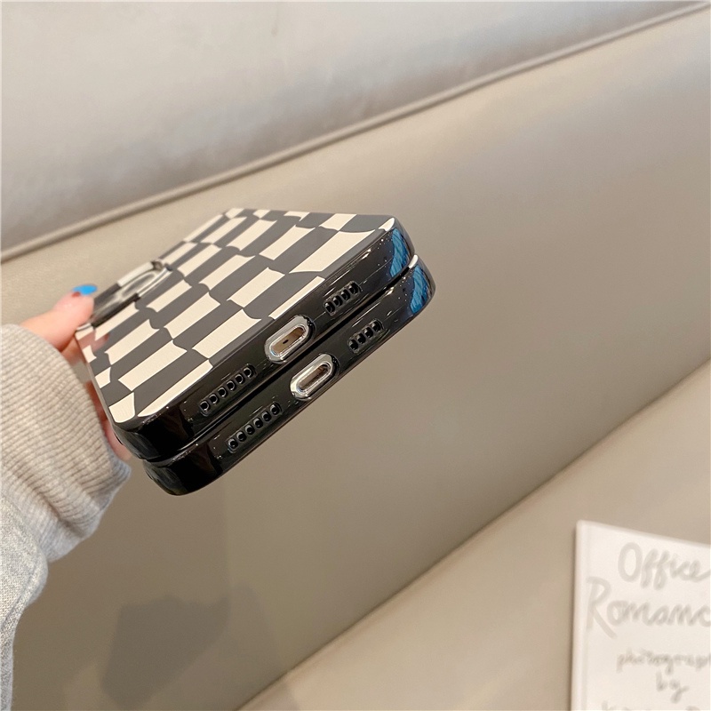 Case Pelindung Motif Kotak-Kotak Hitam Dan Geige Untuk Iphone 13 8 7 Plus SE2 XS XR 12 Mini 11 PRO MAX