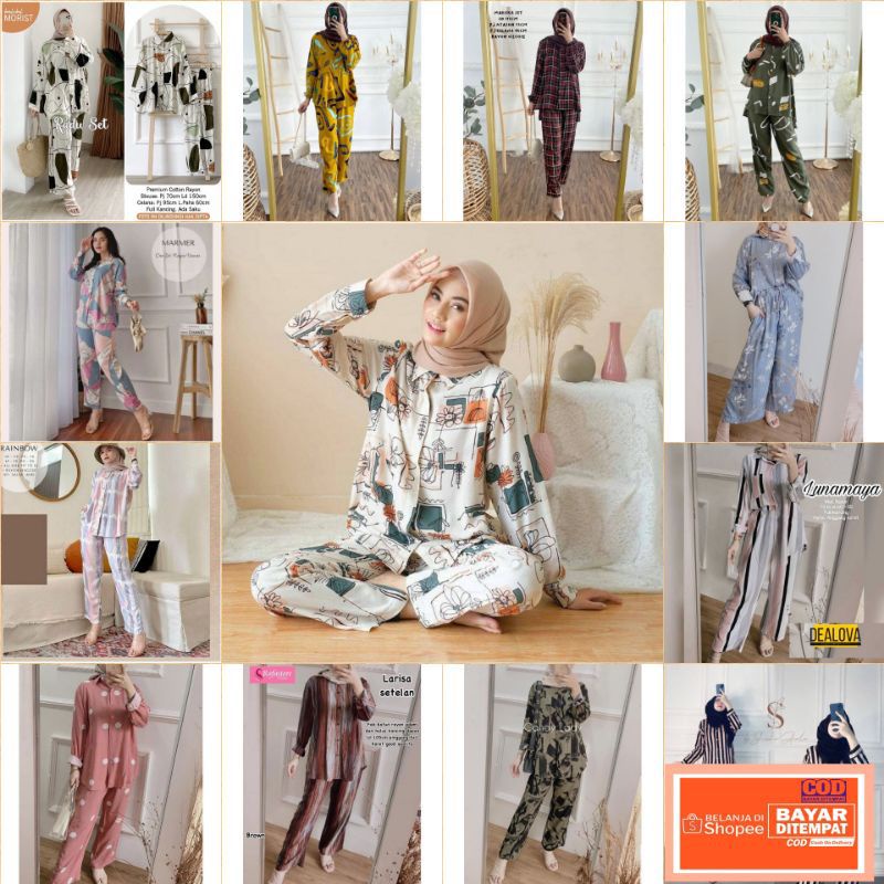 LimitedFashion Setelan Tie Dye Lengan Pendek Esme 1 Setelan Wanita Kekinian One Set Rayon Viscose-1