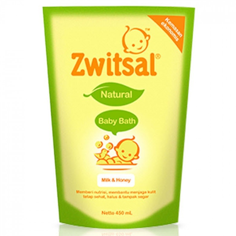 Zwitsal Baby Bath Natural Milk &amp; Honey Pouch 450 Ml