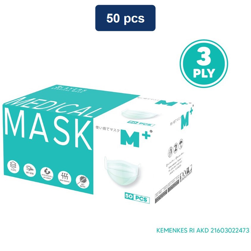 Jual M+ Masker Medis Surgical Mask Earloop 3 Ply Hijau 50 Pcs | Shopee ...