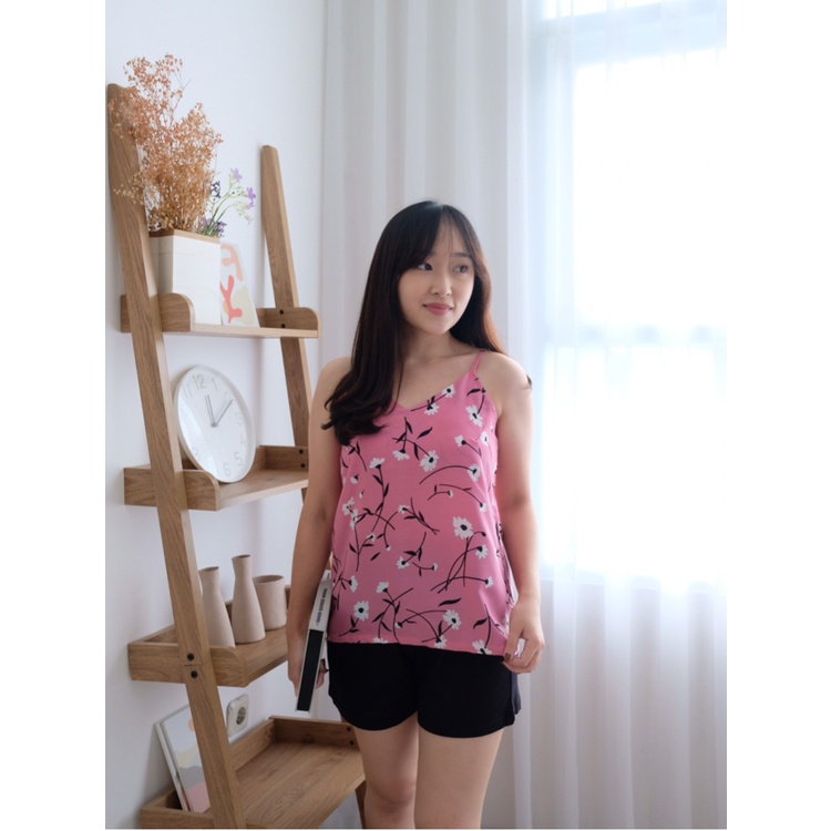 Kadaka P-0117 Set Piyama Tanktop Wanita Flower Pattern with Short Pants