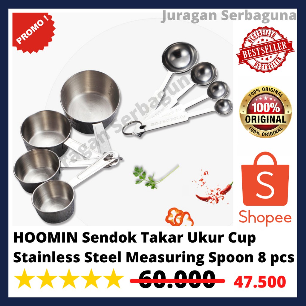 HOOMIN Sendok Takar Ukur Cup Stainless Steel Measuring Spoon 8 pcs