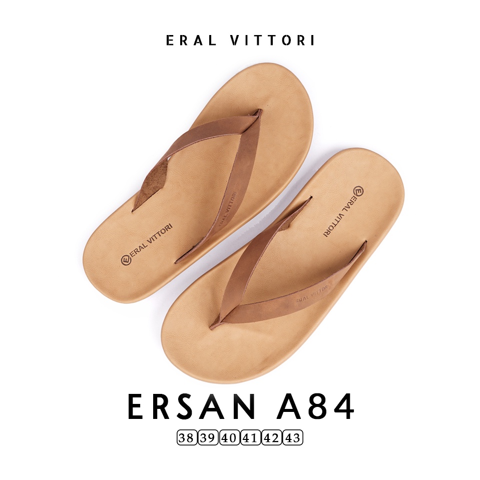 Eral Vittori  - Ersan A84 Sandal Jepit Kulit Harian Santai Pria TAN