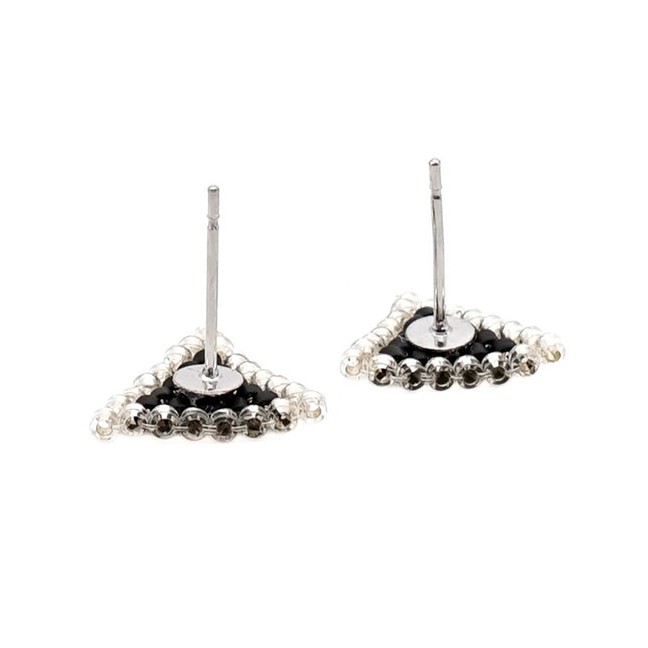 LRC Anting Tusuk Fashion Black Rice Beads Woven Geometric Pattern Earrings F64120