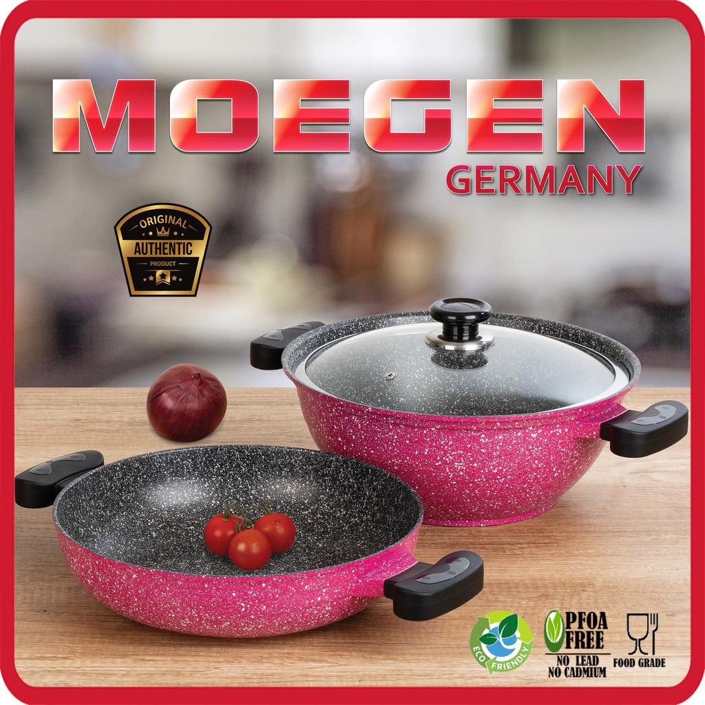 MOEGEN GERMANY SKILLET &amp; STEWPOT SET GRANITE ORANGE ANTI LENGKET ORIGINAL /wajan serbagunaaa