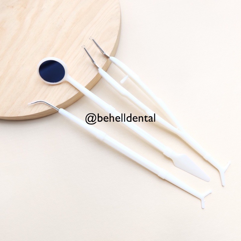 ORI ALAT PEMBERSIH PLAK KARANG GIGI / INSTRUMENT DISPOSABLE 3 SONDE KARET BEHEL PINSET KACA MULUT 8000