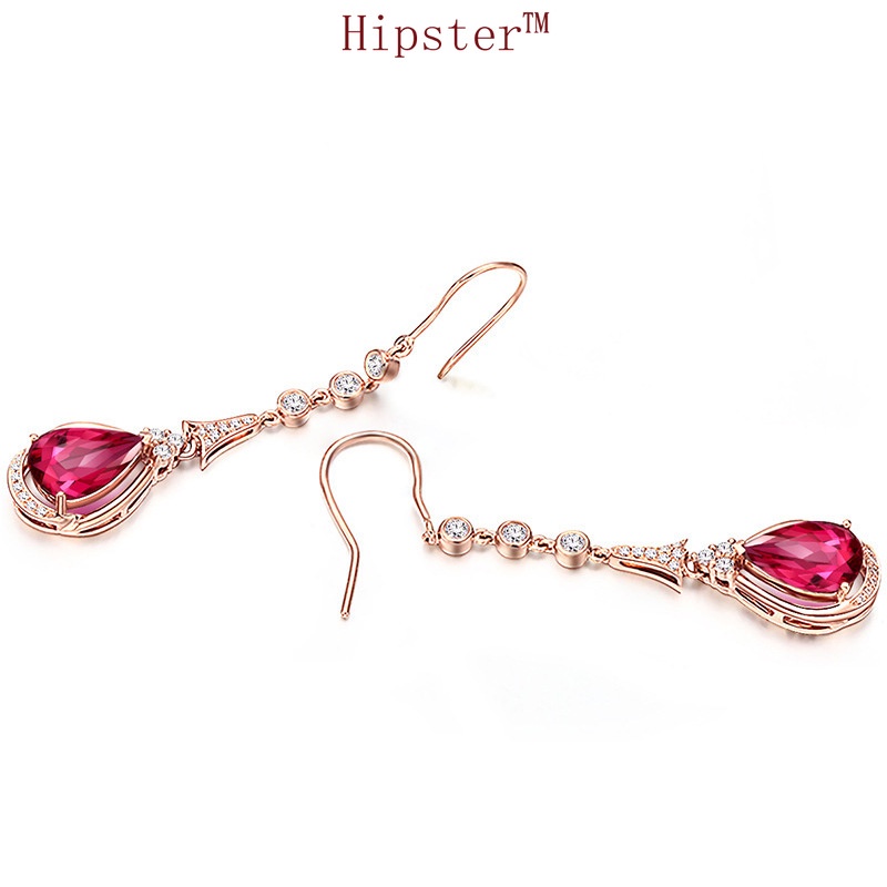 Hot Sale Rose Gold Natural Ruby Tassel Micro Inlaid with Diamond Earrings